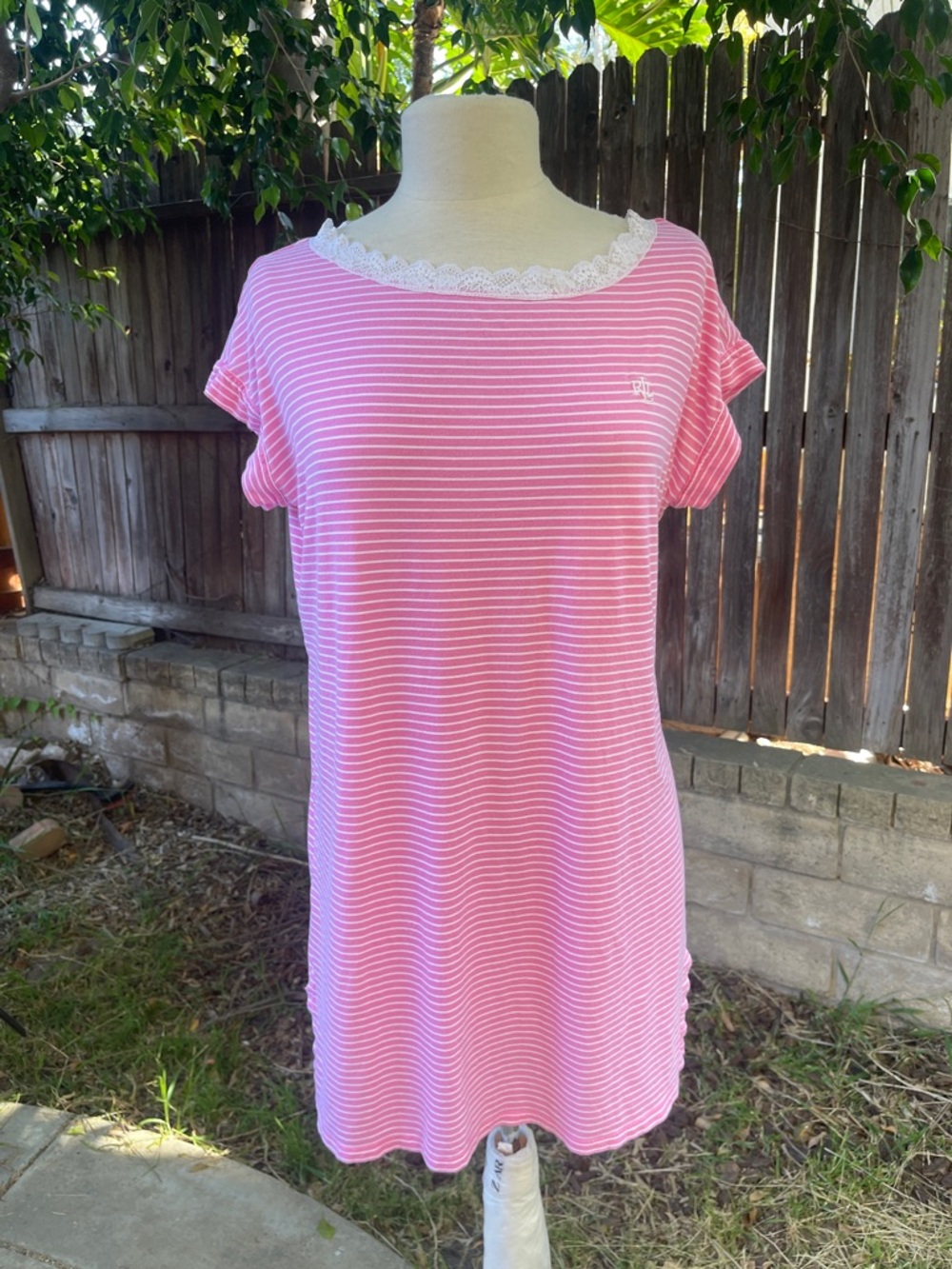 Lauren Ralph Lauren Pink Striped Nightgown Preppy Summer Classic Loungewear M